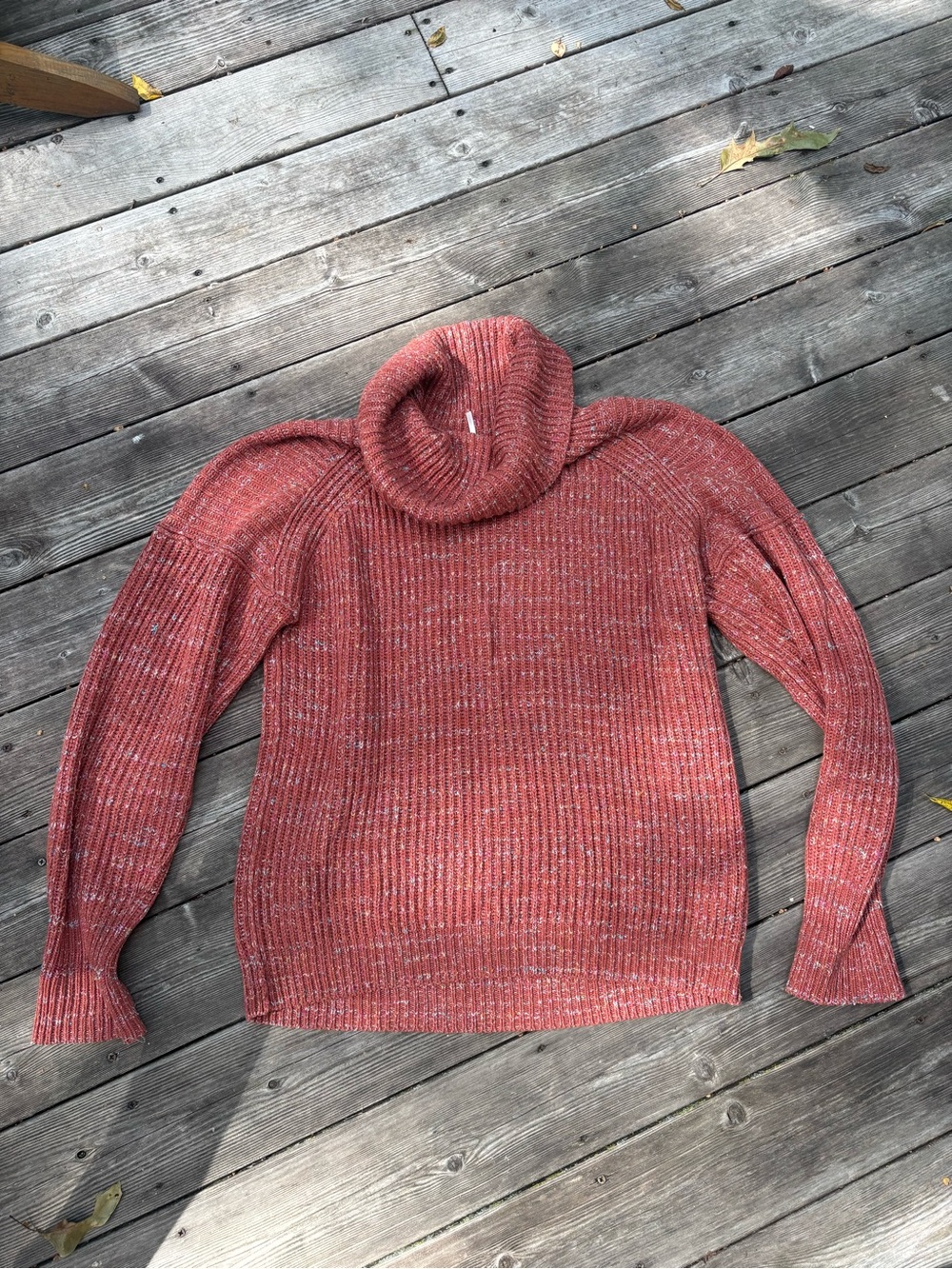 Free People Oversized Rust Marl Ribbed Cowl Neck Sweater